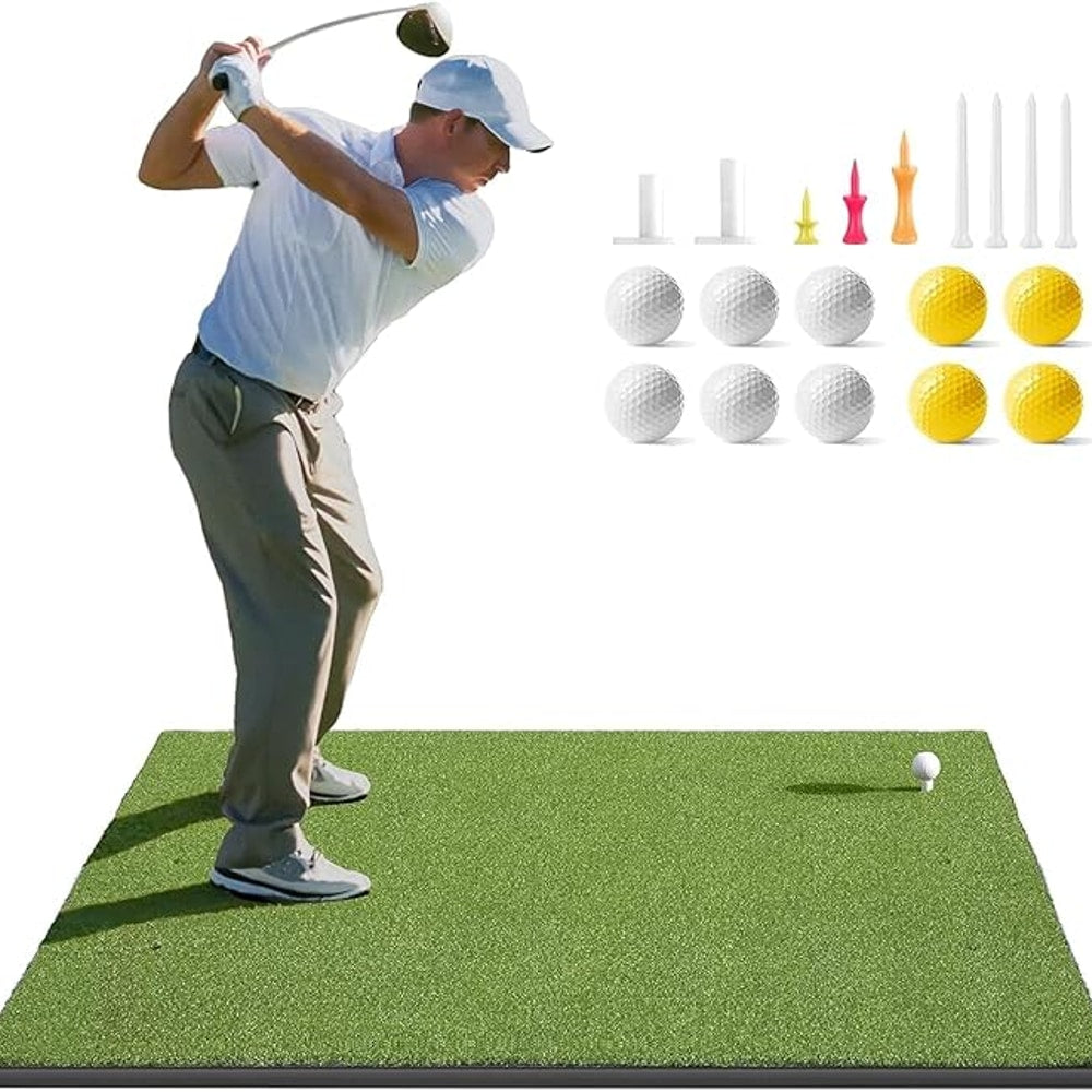Golfguru Golf Mat, 5x4ft/5x5ft Dense Elite Golf Hitting Mats Practice with 10 Balls, 9 Tees, Heavy Duty Artificial Hitting Training Matt for Backyard Driving Chipping Indoor Outdoor Simulators