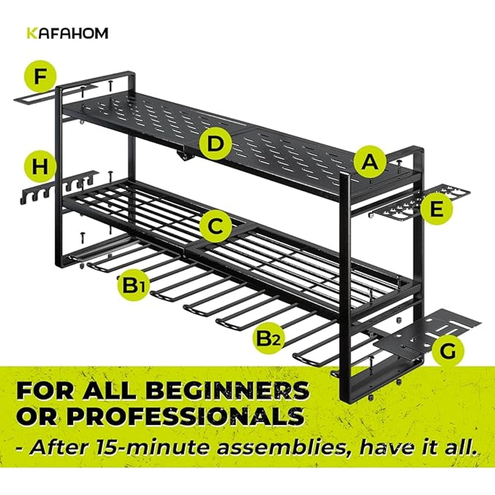 KAFAHOM Power Tool Organizer for Tool Storage, 8 Drill Holder Wall Mount, Tool Holder and Storage Rack for Garage Organization, Heavy Duty Metal Tool Shelf with Air tool/Screwdriver/Hammer Holder