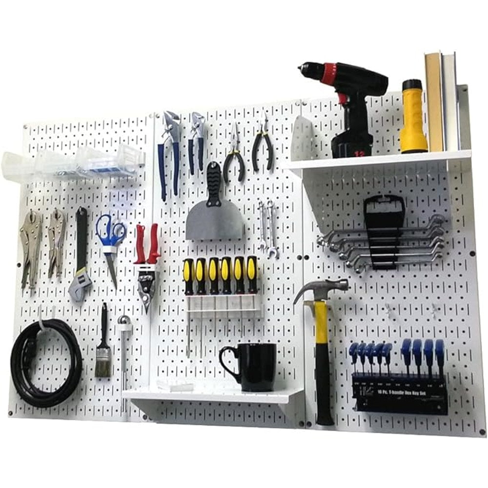 Wall Control Pegboard Organizer 4 ft. Metal Pegboard Standard Tool Storage Kit with White Toolboard and White Accessories