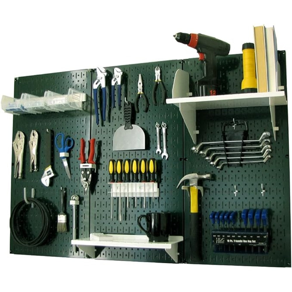 Wall Control Pegboard Organizer 4 ft. Metal Pegboard Standard Tool Storage Kit with Green Toolboard and White Accessories