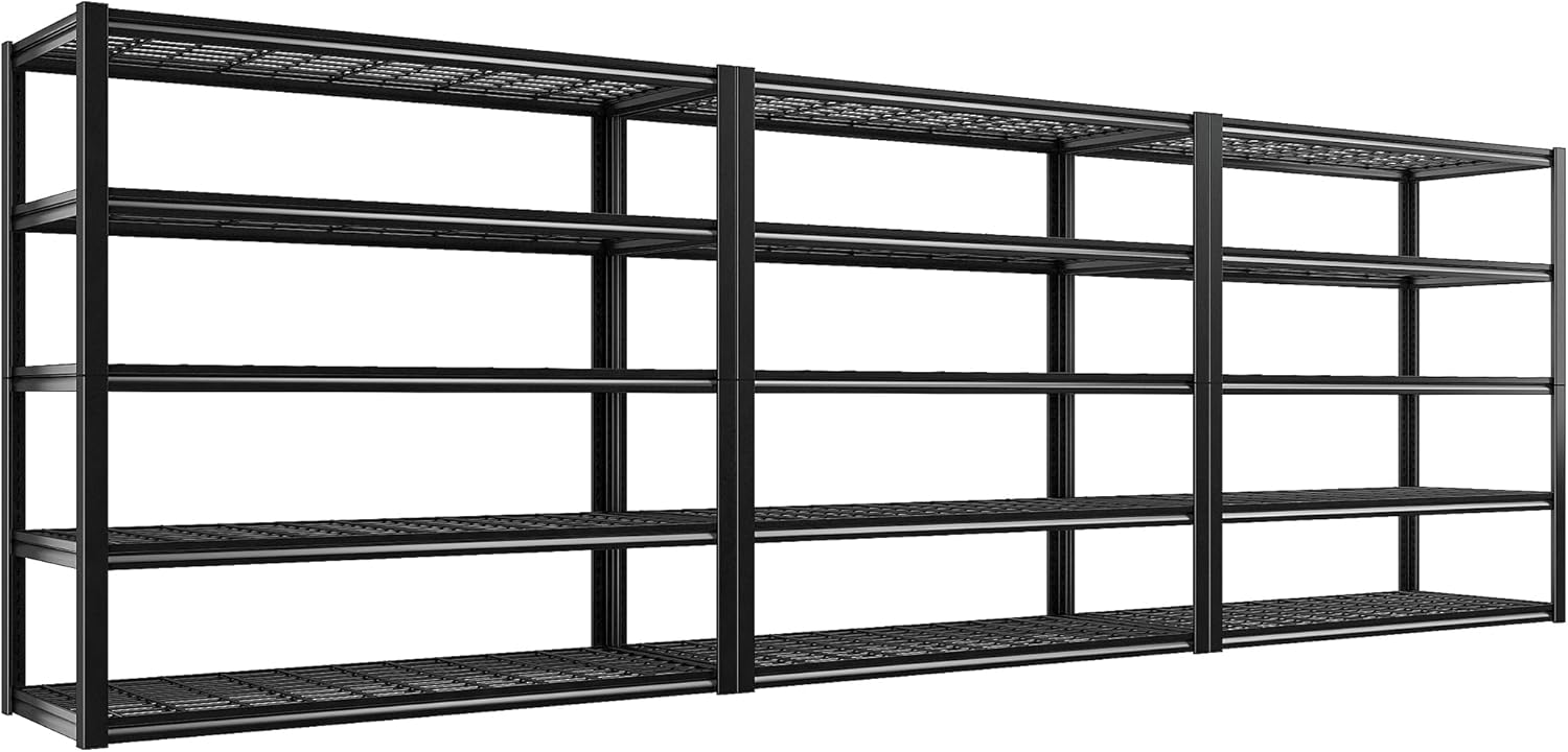 REIBII 48.2''W Garage Shelving Heavy Duty Metal Shelving 3000LBS Storage Shelves Adjustable Metal Shelves Industrial Garage Shelf for Warehouse Basement, 3 Pack