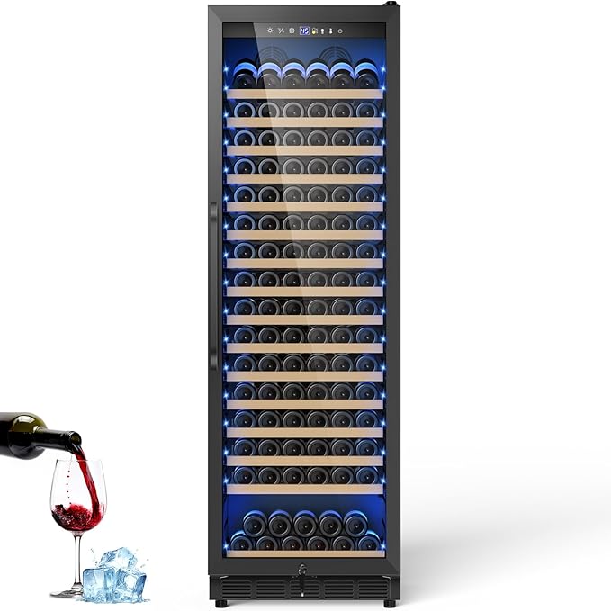 Upgraded 190 Bottles Wine Cooler Refrigerator,24 Inch Wide Wine Fridge with Professional Temperature Control System,Freestanding or Built-in installation, Quiet Operation,Black
