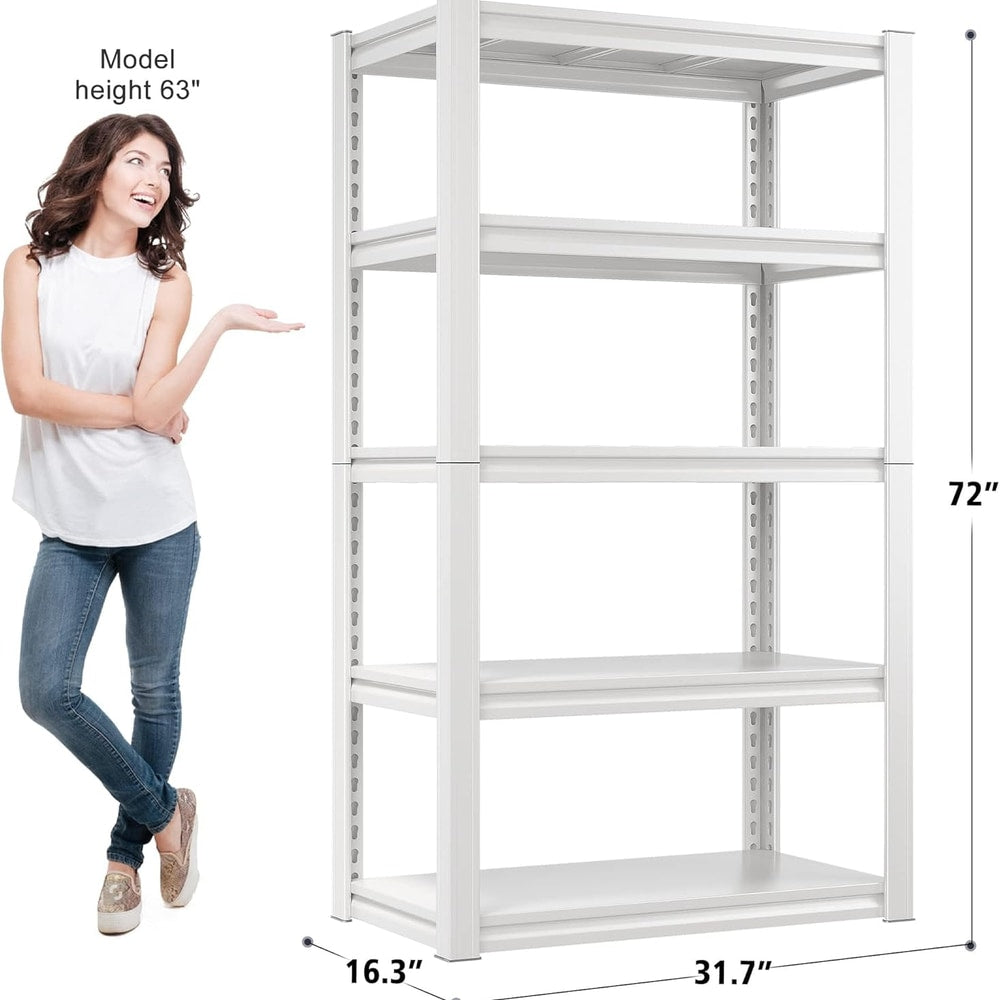 Raybee 72''H Garage Shelving Heavy Duty Storage Shelves Load 2010LBS Adjustable 5 Tier Metal Shelving White Garage Sheves Pantry Shelf for Kitchen Closet 72''H*31.7''W*16.3''D, 4 Pack