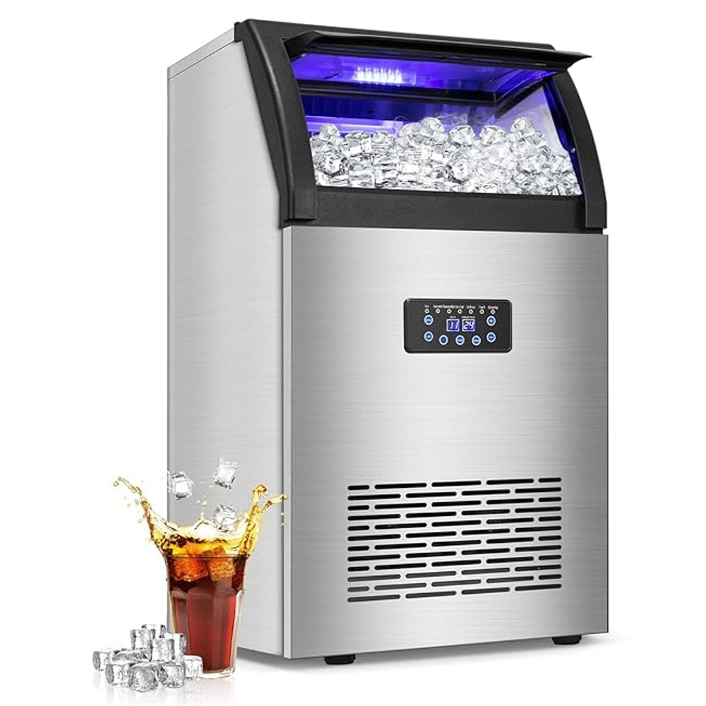 Commercial Ice Maker Machine 150LBS/24H with 50LBS Storage Bin, Stainless Steel Undercounter/Freestanding Ice Maker Machine for Home Bar Outdoor, 55PCS Ice Cubes Ice Machine, Self Cleaning