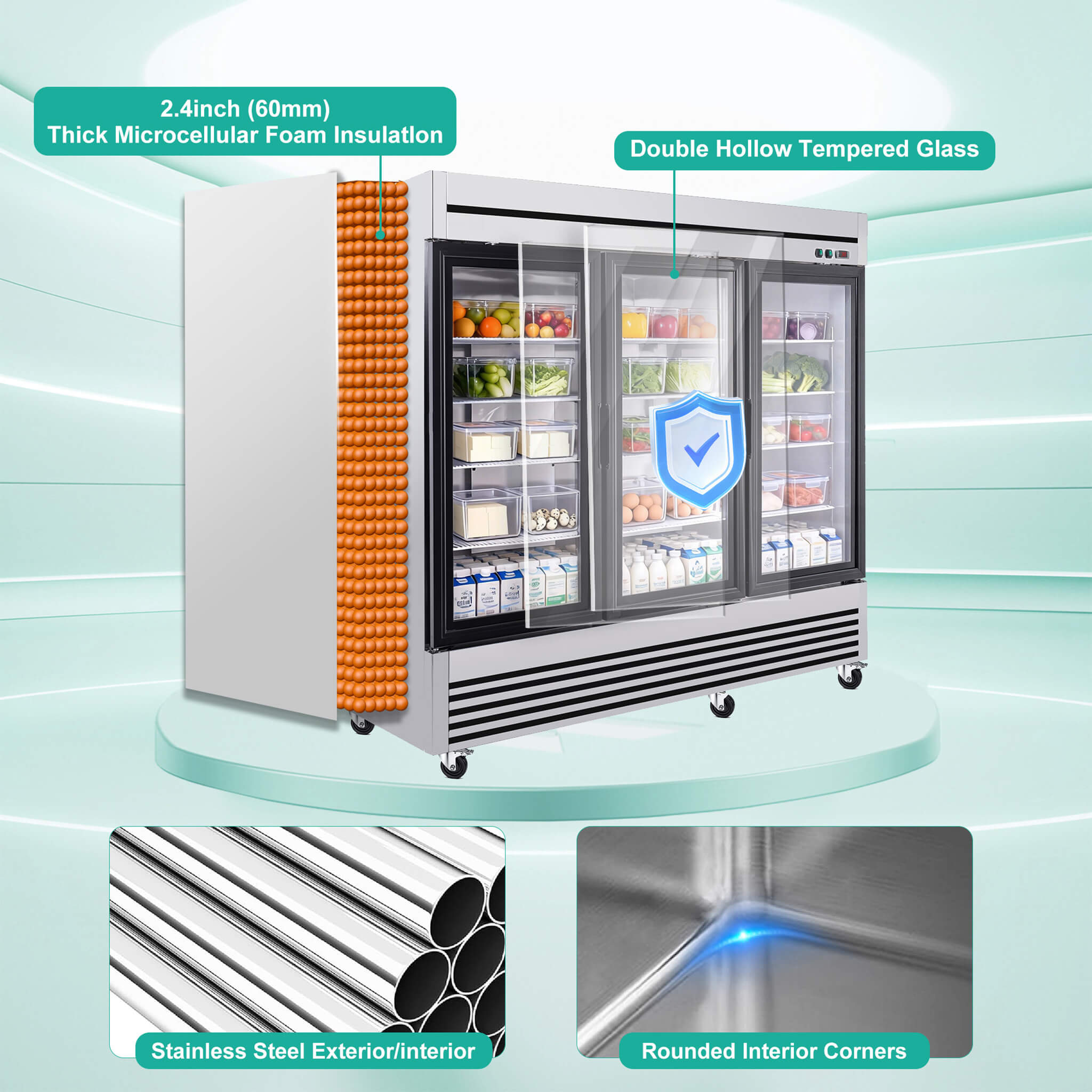72 Cu.Ft Triple-Door Stainless Steel Commercial Reach-In Display Refrigerator