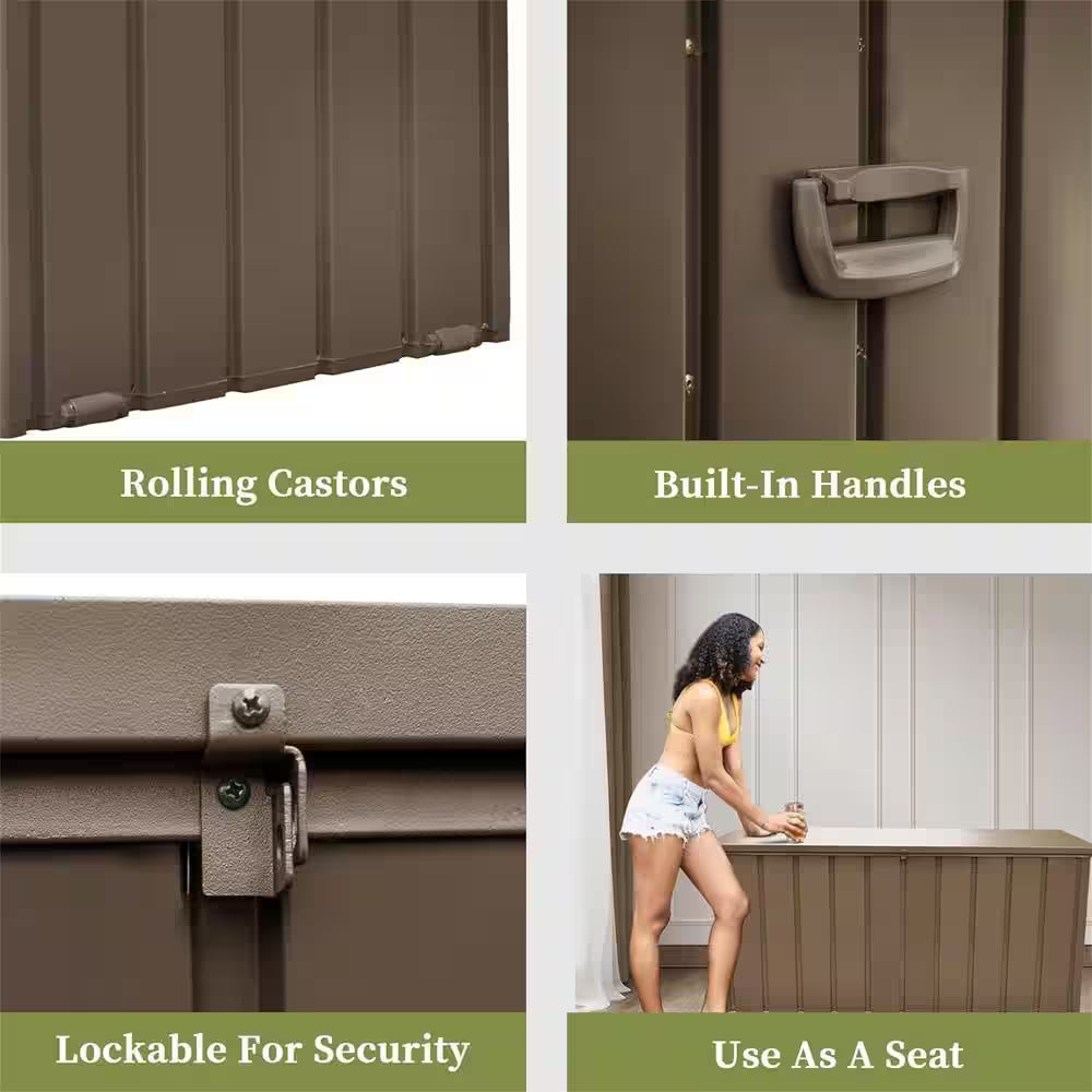 100 Gal. Dark Brown Outdoor Storage Deck Box Waterproof, Large Patio Storage Bin