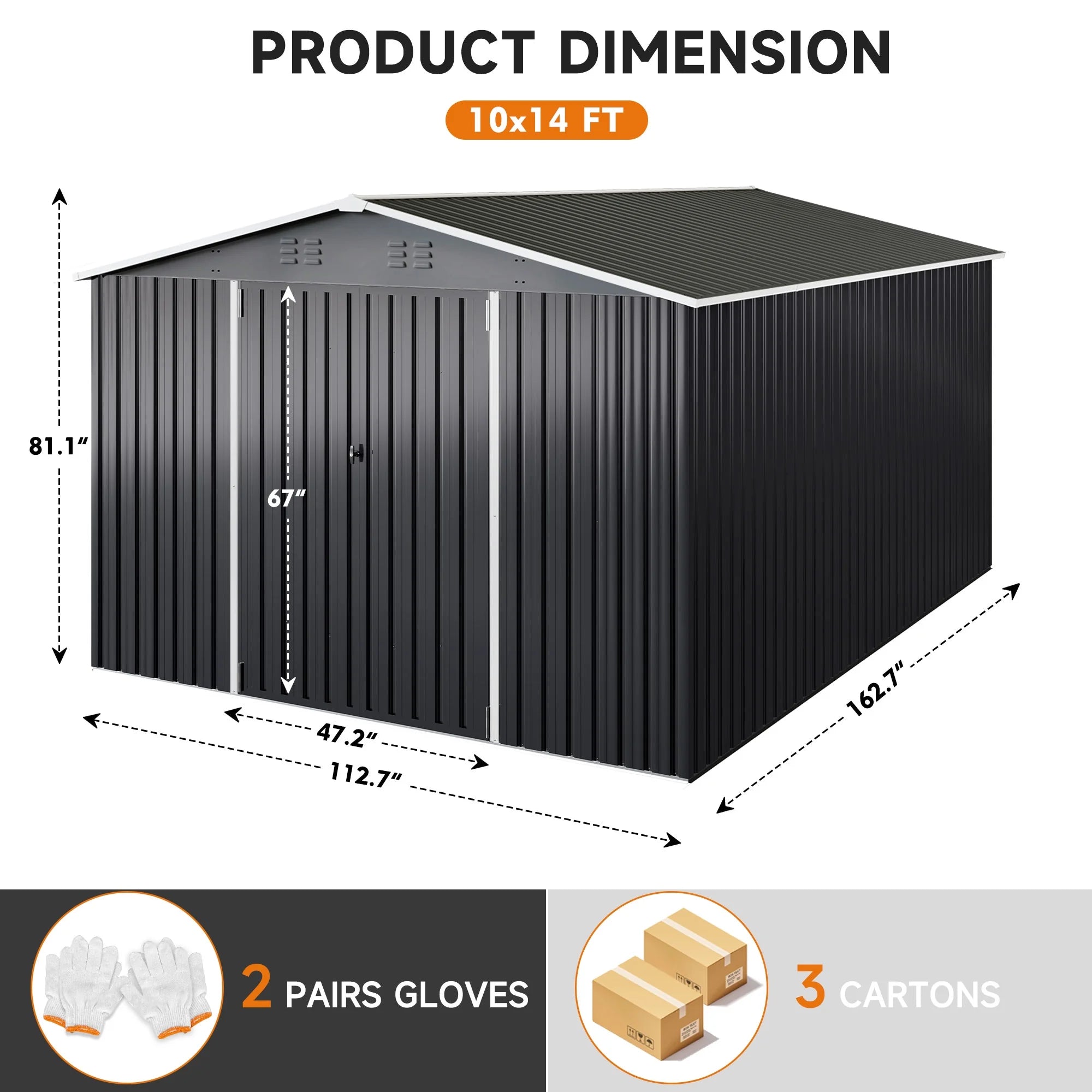 10'X14' Outdoor Metal Shed , Storage Shed with Updated Frame, Lockable Doors & Sliding Roof for Backyard, Garden, Black