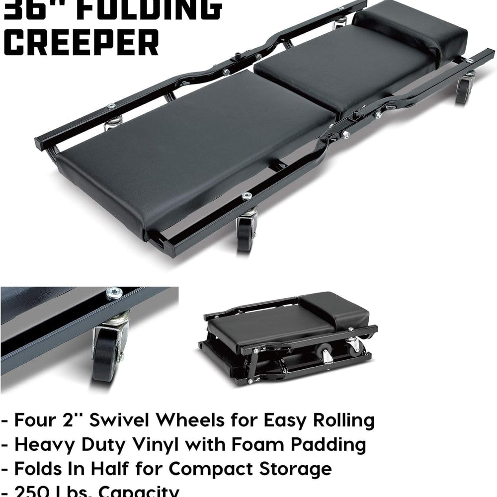 Powerbuilt 6 Piece Car Jack and Garage Creeper Service Set, 2 Ton Vehicle Lift, Jackstands, Folding Creeper, Wheel Chocks, Car Repair Garage Equipment - 640816, Large, Red