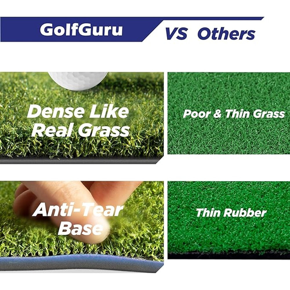 Golfguru Golf Mat, 5x4ft/5x5ft Dense Elite Golf Hitting Mats Practice with 10 Balls, 9 Tees, Heavy Duty Artificial Hitting Training Matt for Backyard Driving Chipping Indoor Outdoor Simulators
