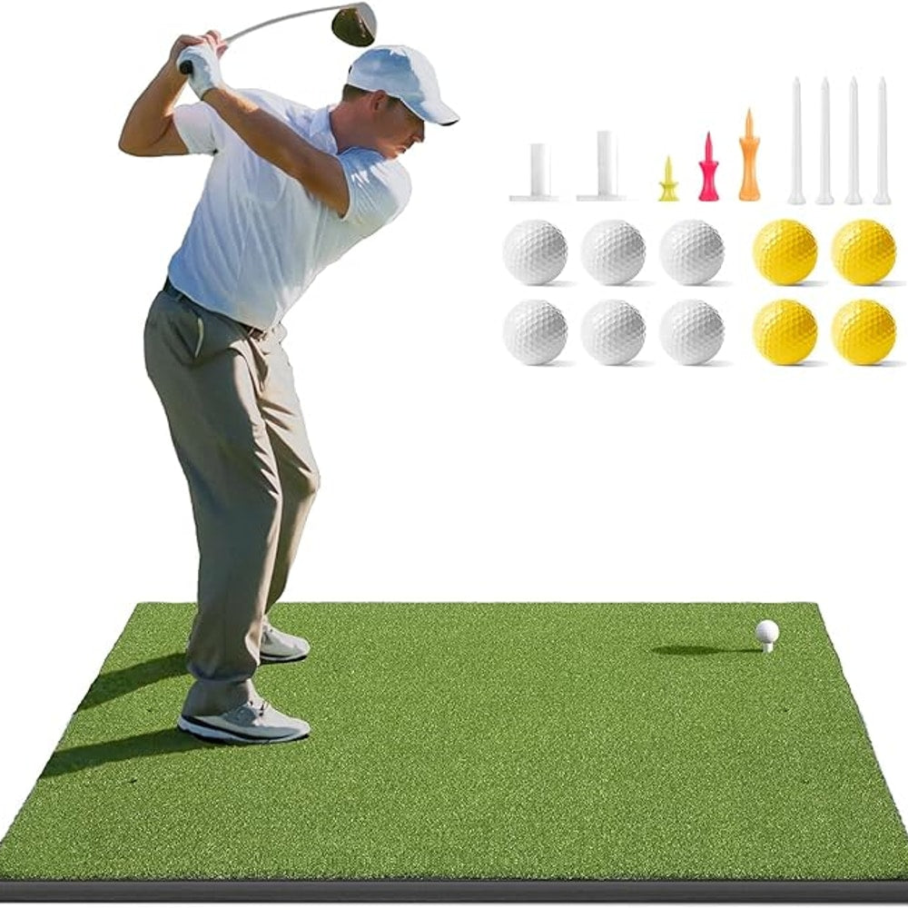 Golfguru Golf Mat, 5x4ft/5x5ft Dense Elite Golf Hitting Mats Practice with 10 Balls, 9 Tees, Heavy Duty Artificial Hitting Training Matt for Backyard Driving Chipping Indoor Outdoor Simulators