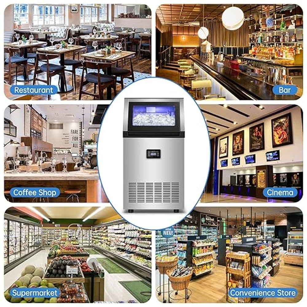 Ice Maker Commercial Ice Machine 200 lbs /24H, 33 lbs Large Storage Capacity Bin, Under Counter or Freestanding Ice Cube Makers Stainless Steel for Restaurant Bar Cafe