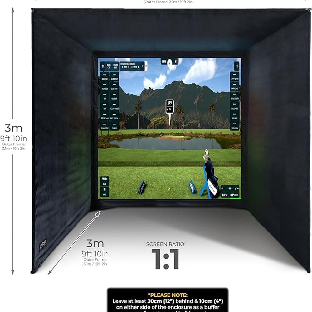Golf Simulator Enclosure with Impact Display Projection Screen, use with All Golf Launch Simulators and Monitors.