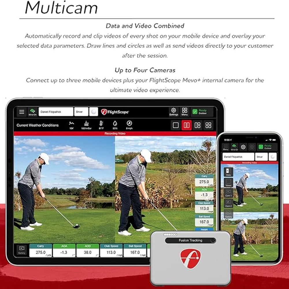 FlightScope Mevo+ Portable Golf Launch Monitor, Rangefinder and Simulator with Signature Power Bundle | 20+ Full Swing & Short Game Data Stats, 12 Courses, 17 Practice Ranges Included
