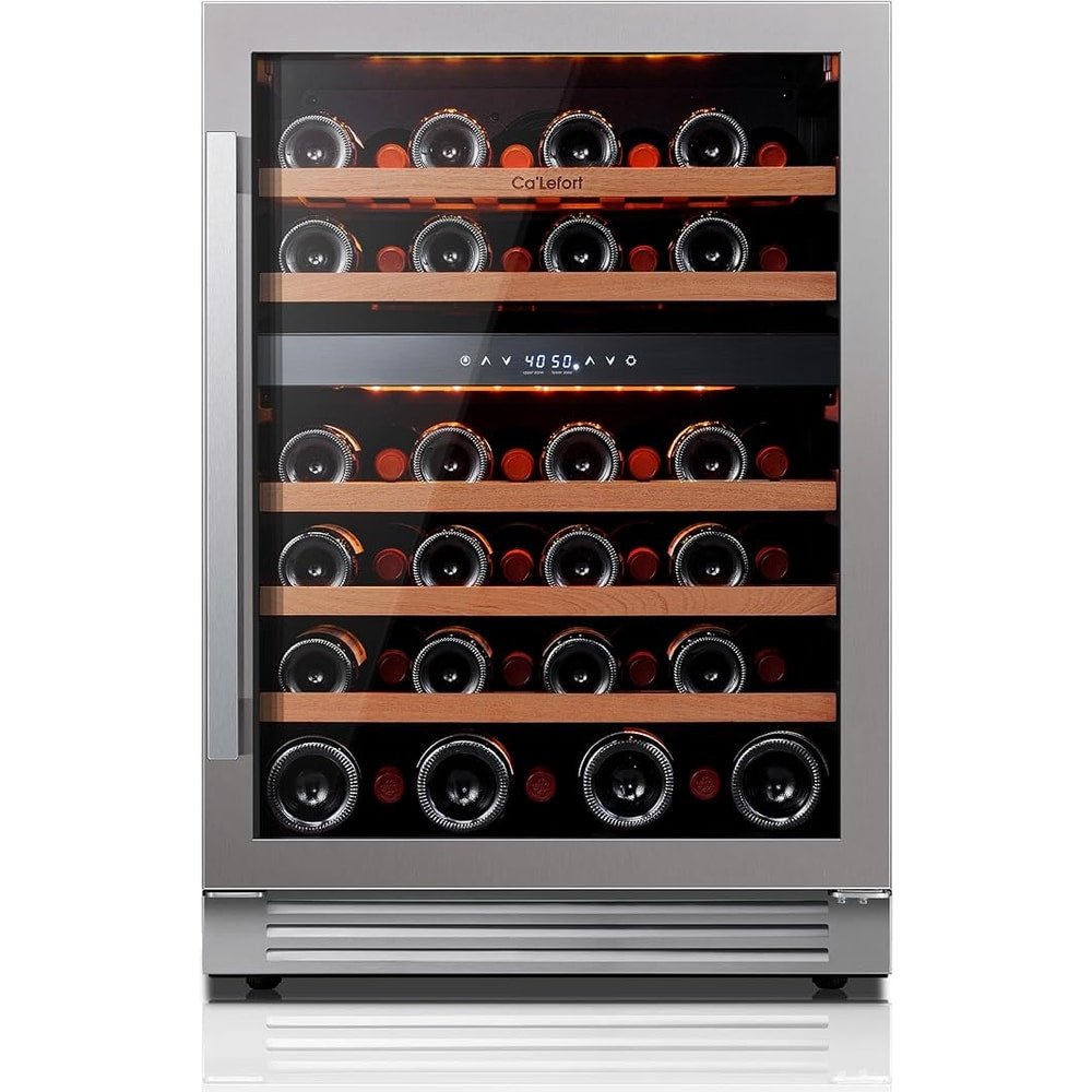 Ca'Lefort Wine Fridge & Cooler - 24 Inch 46 Bottle Wine Cooler Refrigerator, 40-65°F Dual Zone Wine Refrigerator Glass Door, 3 LED Built-in or Freestanding Fridge for Home/Bar/Kitchen (5.65 cu.ft)