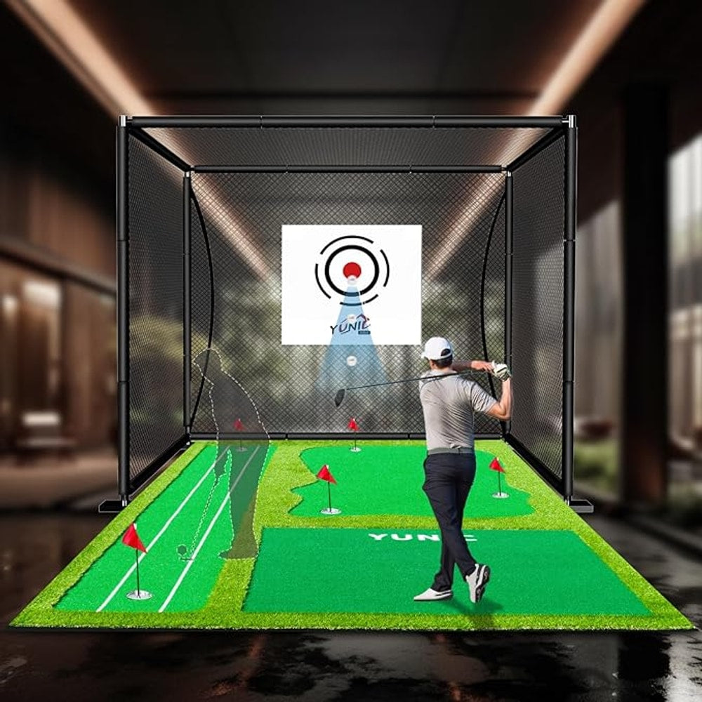YUNIC Golf Driving Cage with Metal Frame - Choose Standard Hitting Target or Simulator Impact Screen