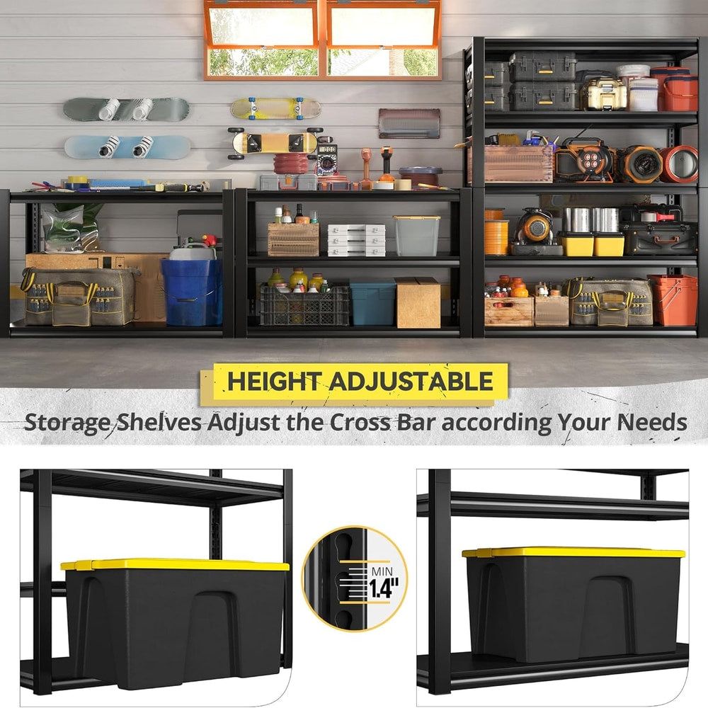 REIBII Garage Shelving Heavy Duty Storage Shelves, Extra Large Adjustable Storage Rack with 5 Tier Metal Shelving Unit, 2500LBS Loads Heavy Duty Shelf, Easy Assembly, 4 Pack