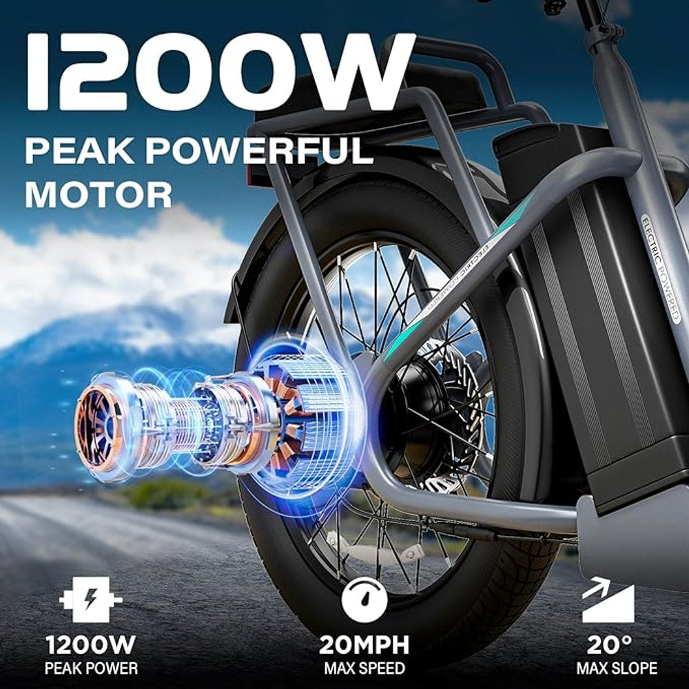 Caroma Electric Scooter with Seat, 48V Removable Battery E-Bike, Up to 30Miles&20MPH, 500/800/1200W Motor, 20" Fat Tire Adult Electric Bicycles for Commuting with Basket