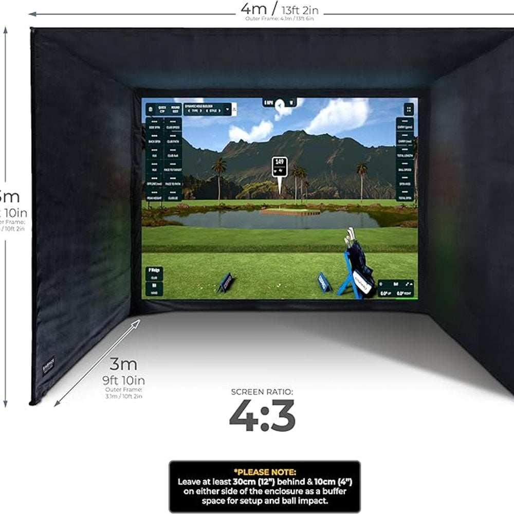 Golf Simulator Enclosure with Impact Display Projection Screen, use with All Golf Launch Simulators and Monitors.