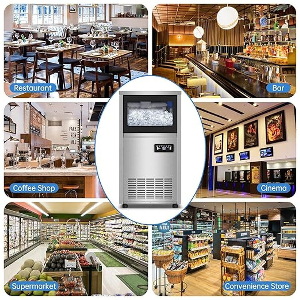 Ice Machine Commercial Ice Maker Machine, 150 Lbs /24H, 30 lbs Bin, Under Counter Built-in or Freestanding, Stainless Steel Household Use, Restaurant Bar Kitchen Cafe