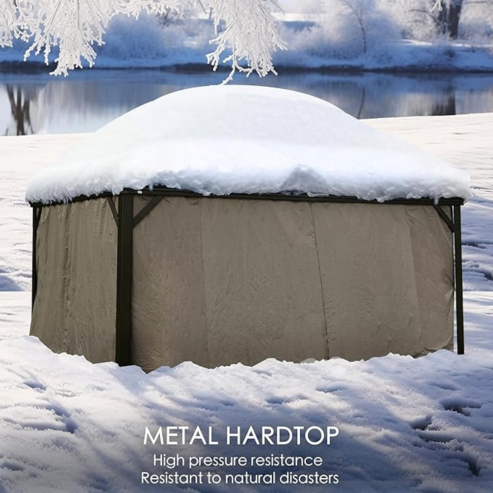 Kozyard Alexander 12' X 18' Hardtop Permanent Aluminum Metal Gazebo with Galvanized Steel Double Roof Canopy, Curtain and Netting, Gazebo Pavilion for Patio, Backyard, Deck, Lawn (Brown)