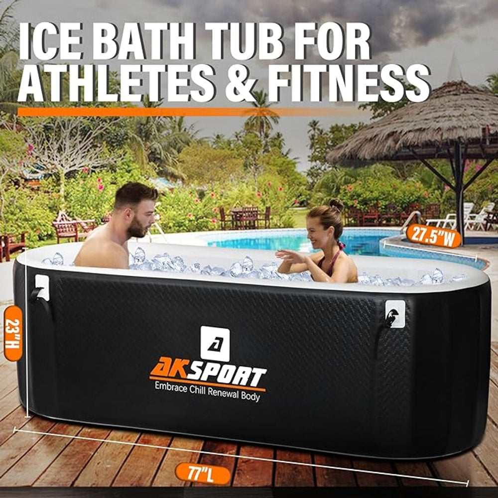 AKSPORT Ice Bath Tub for Athletes, 225 Gallons Inflatable Cold Plunge Tub Compatible with Water Chillers, Icebath for Recovery & Cold Water Therapy, Portable Bathtub for Indoor & Outdoor-Black