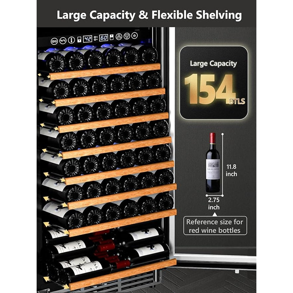 154 Bottle Wine Refrigerator, 24 Inch Wine Fridge Dual Zone with Adjustable Shelf, Wine Cooler with Double Pane Glass Door, Advanced Temp Control, Low Noise, Wide Large Wine Cooler Refrigerator