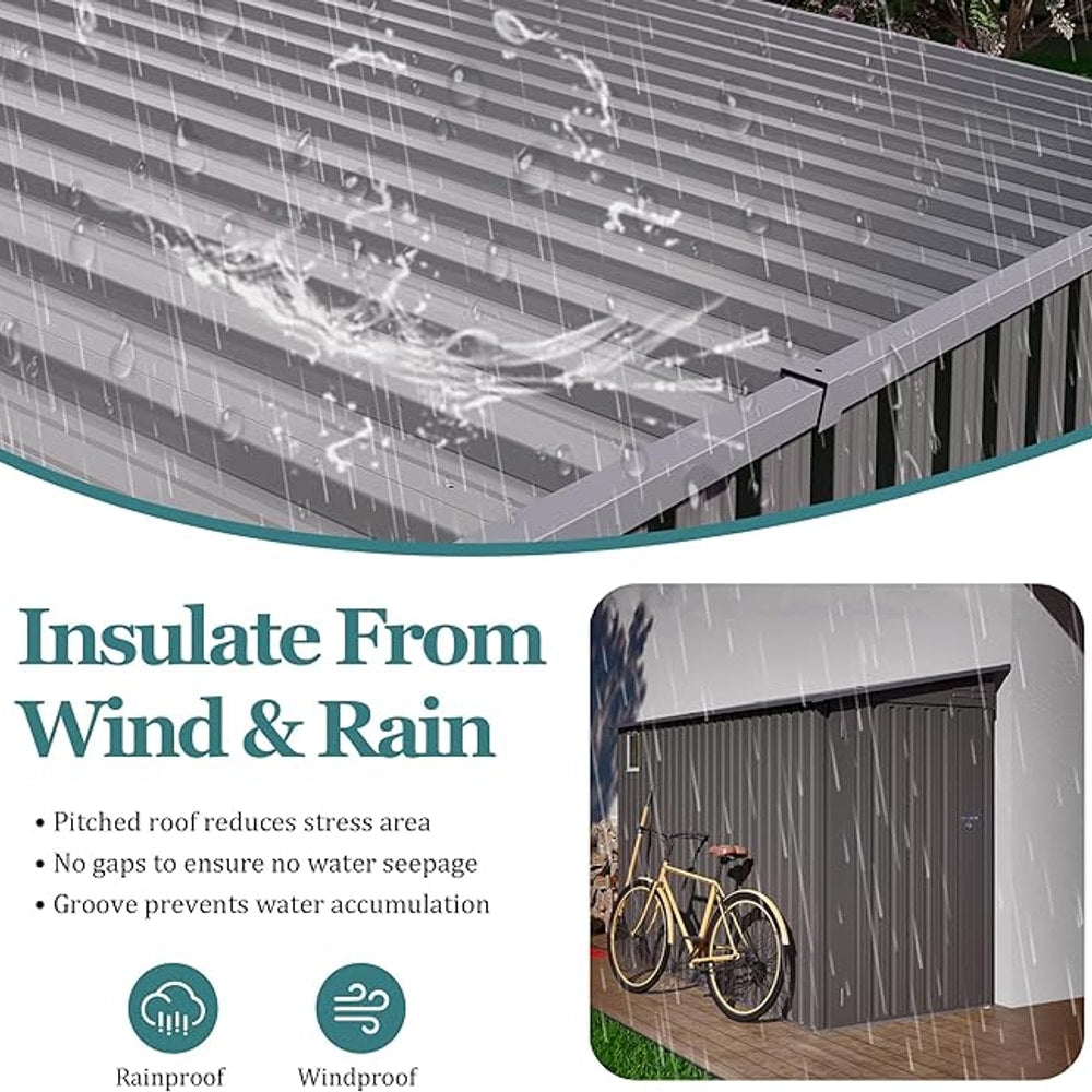 4 * 9.2 FT Outdoor Storage Shed, Galvanized Steel Garden Shed with Lockable Door & Window, Waterproof Metal Tool Storage for Garden, Backyard, Patio, Lawn(Gray)