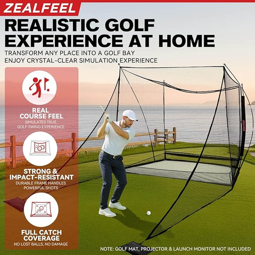 Golf Simulator Cage with Side Barriers&Impact Screen – 10x8 FT Golf Net with Dual-Layer HD Simulator Screen for High-Speed Shots, Practice Net with Ball Return for Indoor Outdoor Backyard