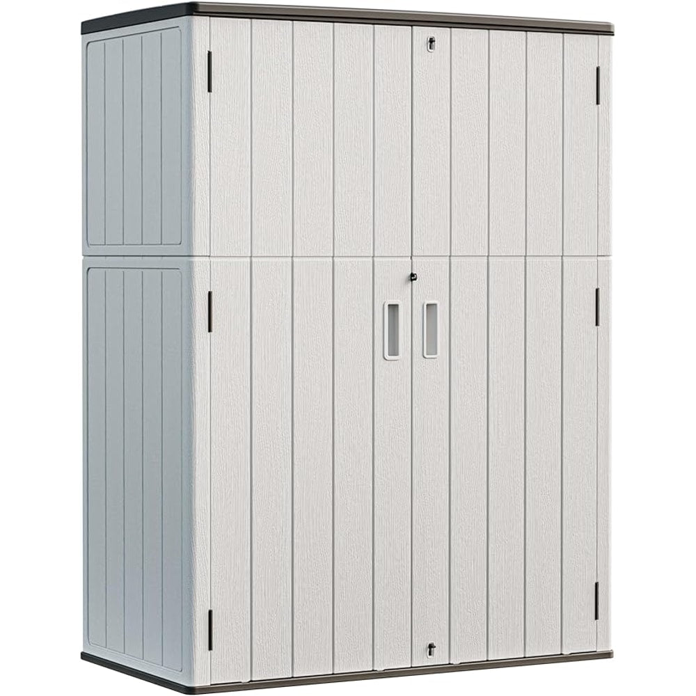 HOMSPARK Outdoor Storage Shed Weather Resistance, Patio Storage Cabinet Lockable Resin Tool Shed for Storage of Bike, Trash Cans, Garden Tools (Light Gray, 66 Cu.ft)
