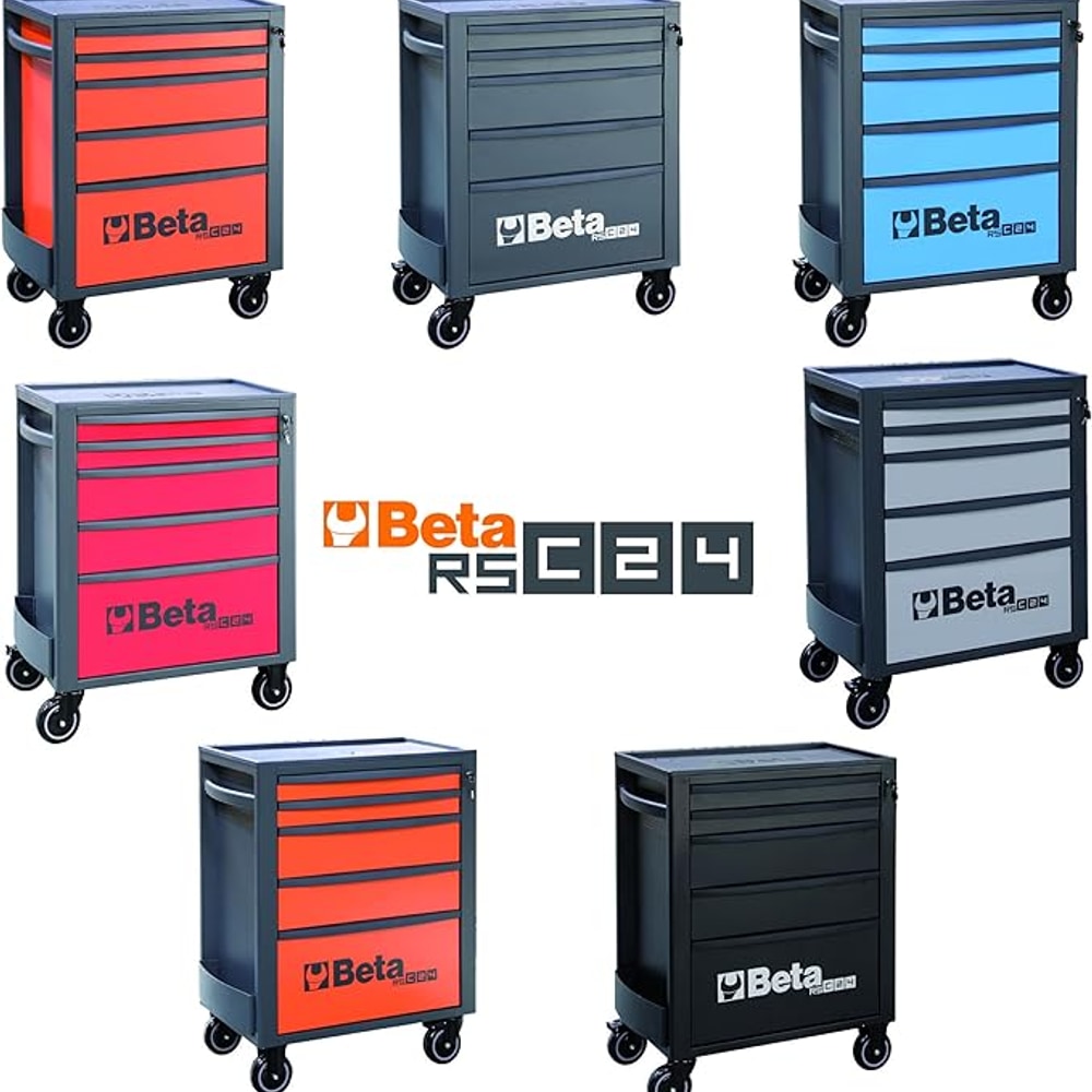 Beta RSC24 Heavy Duty Rolling Tool Cabinet, 8 Drawers, Orange, Ball Bearing Slides, Rubber Mat Liners, 5" Casters, Anti-Fall Edge Worktop, 1760 lbs Load Capacity, Made in Italy