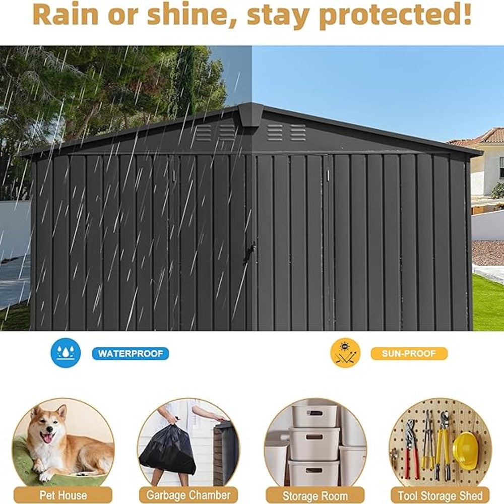 Domi Outdoor Storage Shed 11’ x 9’, Metal Sheds with Galvanized Steel Frame & Windows & Lockable Door, Garden Shed Tool Storage Room for Patio, Grey