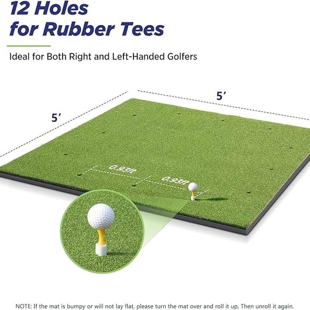 Golfguru Golf Mat, 5x4ft/5x5ft Dense Elite Golf Hitting Mats Practice with 10 Balls, 9 Tees, Heavy Duty Artificial Hitting Training Matt for Backyard Driving Chipping Indoor Outdoor Simulators