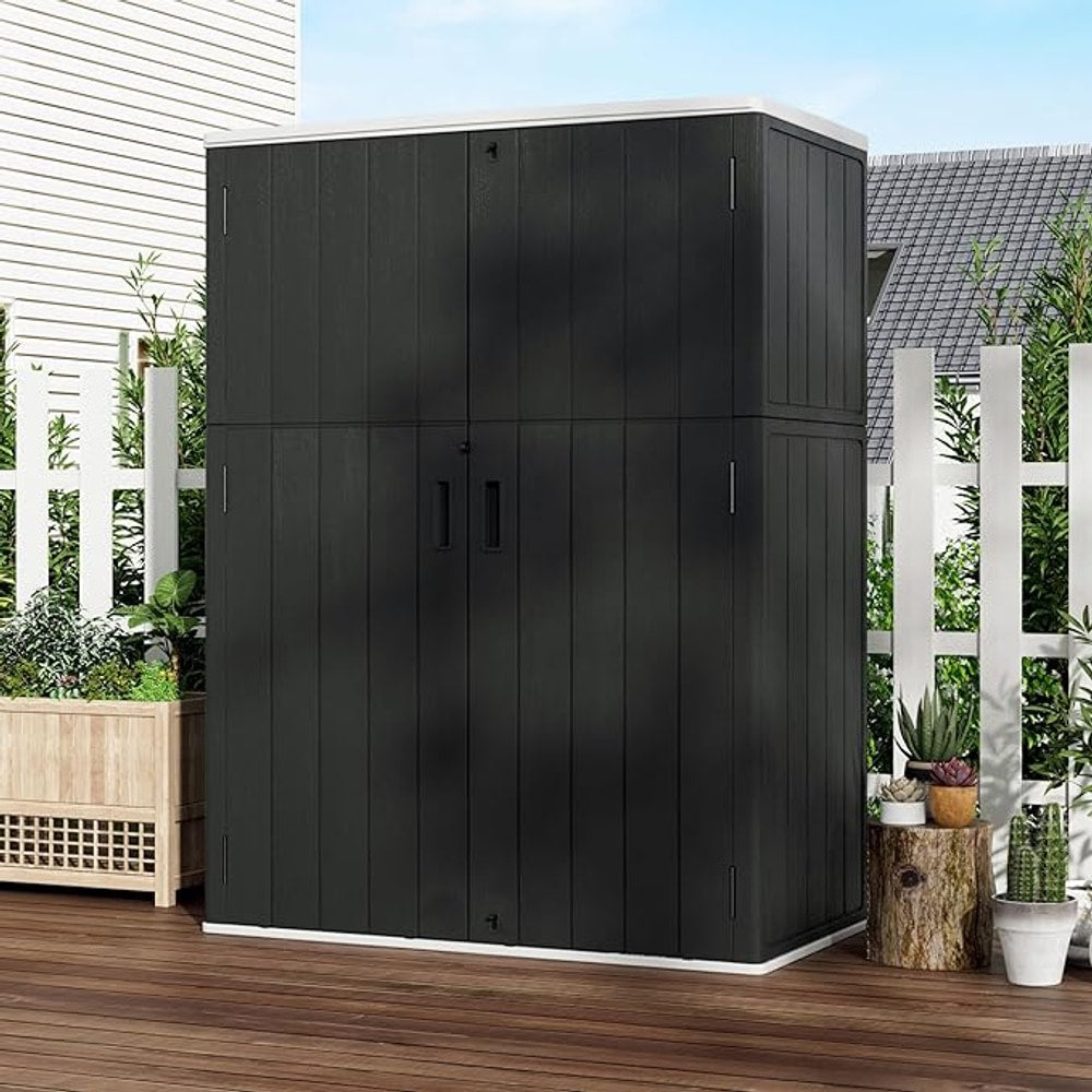 Vertical Outdoor Storage Cabinets,Plastic Sheds&Outdoor Storage with Floor,Outdoor Storage Box Waterproof/Lockable for Garage,Bike,Tools Storage Shed (57Cu.ft)