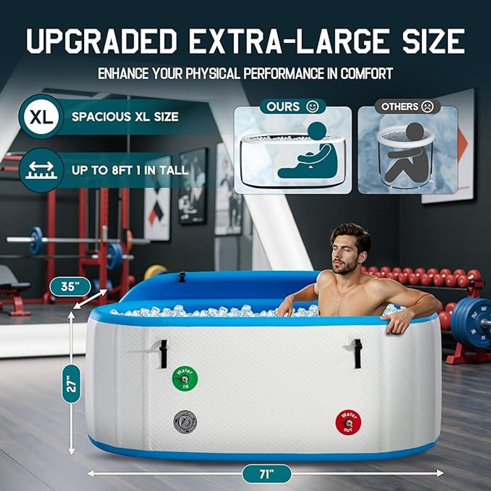 Albott Inflatable Cold Plunge Tub for Athletes, Ice Bath Tub with Insulated Lid Non-Slip Mat, Water Chiller Compatible, Portable for Indoor & Outdoor Recovery, 210 Gal, 71" L x 35" W x 30" H