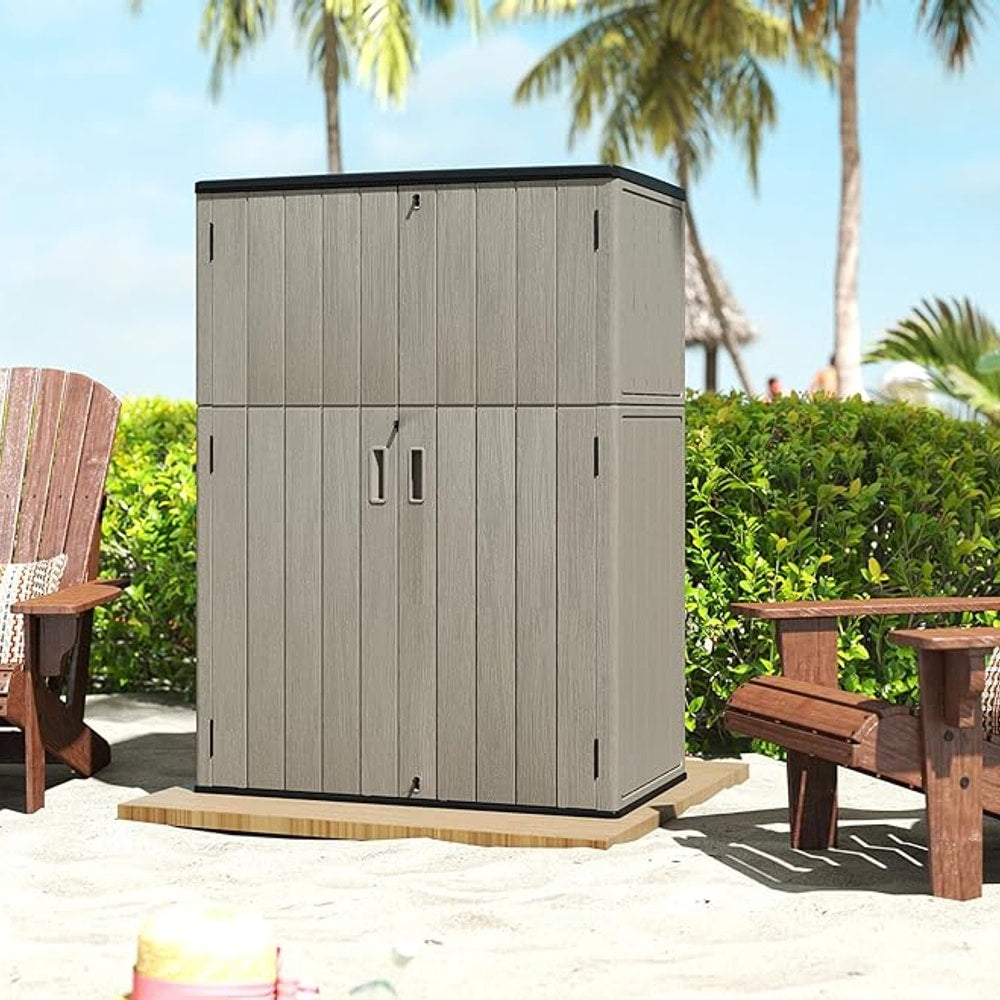 HOMSPARK Outdoor Storage Shed Weather Resistance, Patio Storage Cabinet Lockable Resin Tool Shed for Storage of Bike, Trash Cans, Garden Tools (Shallow Coffee, 66 Cu.ft)