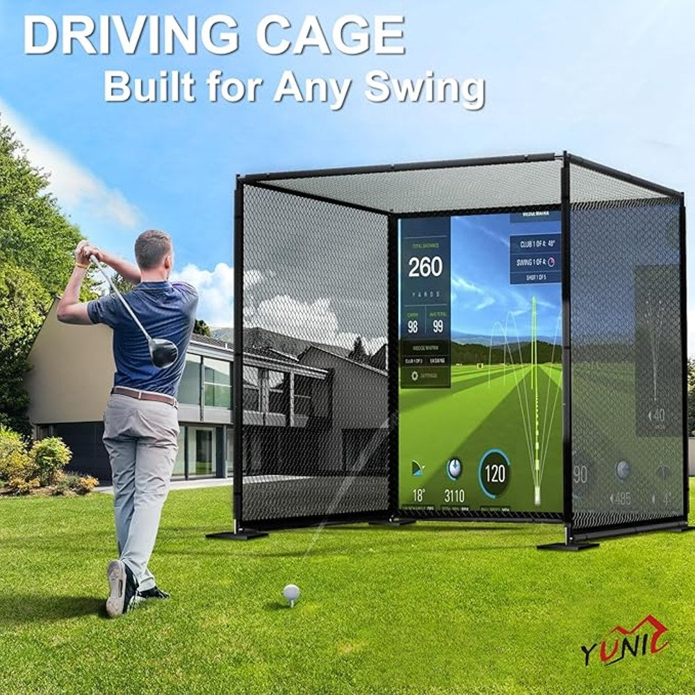 YUNIC Golf Driving Cage with Metal Frame - Choose Standard Hitting Target or Simulator Impact Screen
