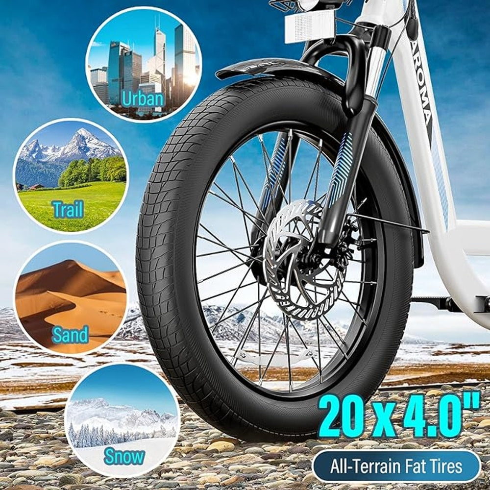Caroma Electric Scooter with Seat, 48V Removable Battery E-Bike, Up to 30Miles&20MPH, 500/800/1200W Motor, 20" Fat Tire Adult Electric Bicycles for Commuting with Basket
