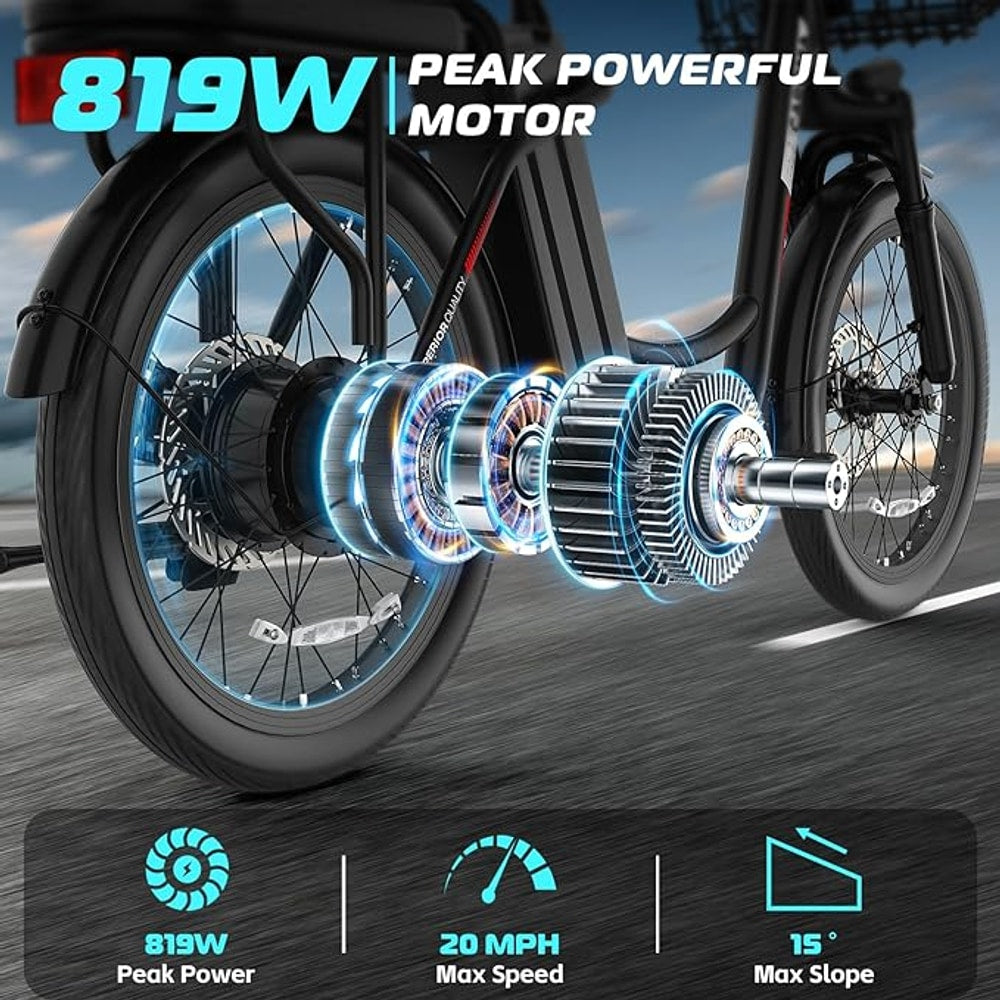 Caroma Electric Scooter with Seat, 48V Removable Battery E-Bike, Up to 30Miles&20MPH, 500/800/1200W Motor, 20" Fat Tire Adult Electric Bicycles for Commuting with Basket