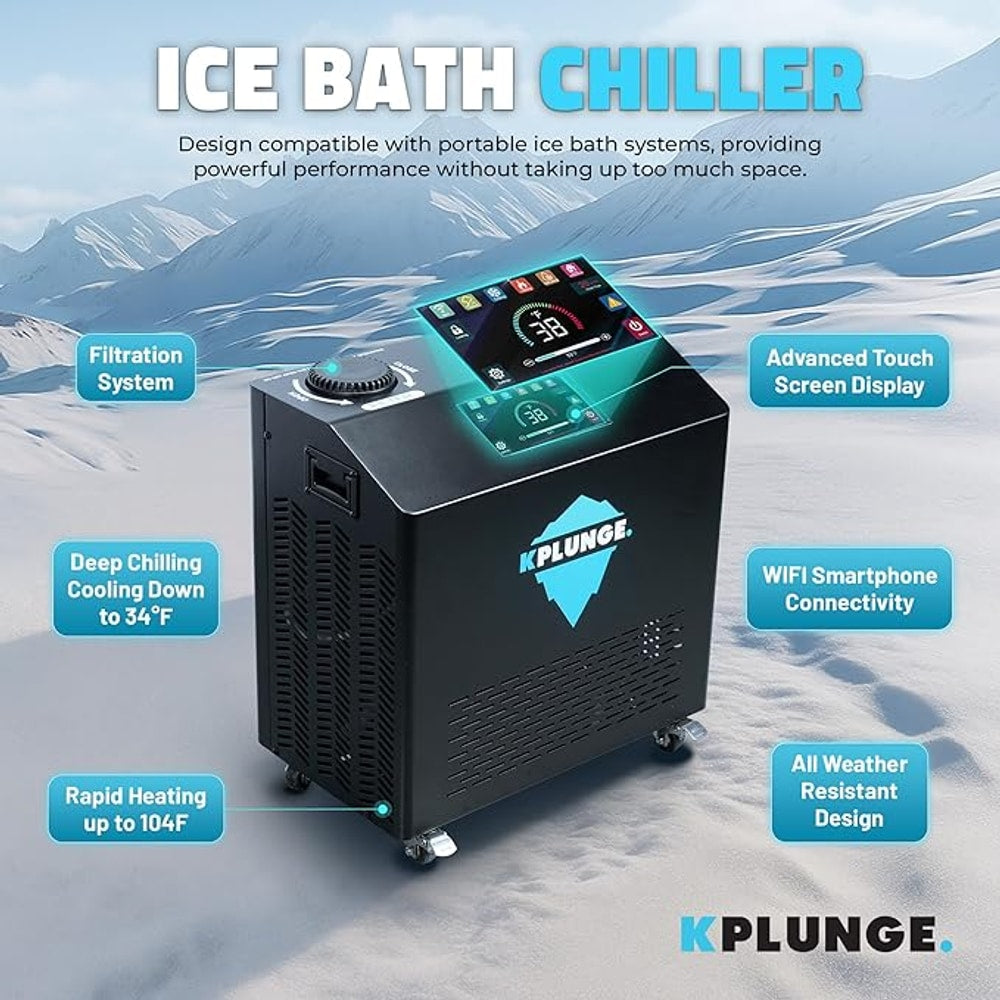 Arctic Fox 39" 1-Person Inflatable Cold Plunge Ice Bath or Hot Tub with 3/4 HP Chiller and Heater, PVC Insulated Lid, Hand Pump, Repair Kit, 88-Gallon Capacity, Indoor/Outdoor Tub – Gray