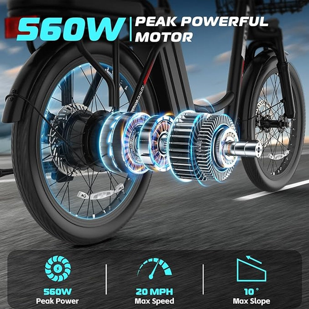 Caroma Electric Scooter with Seat, 48V Removable Battery E-Bike, Up to 30Miles&20MPH, 500/800/1200W Motor, 20" Fat Tire Adult Electric Bicycles for Commuting with Basket