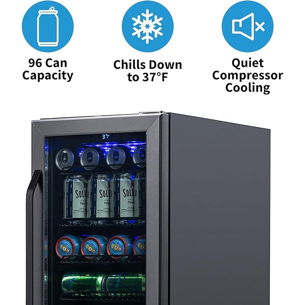 Newair 24" Wine and Beverage Refrigerator 20 Bottle and 70 Can Capacity, Built-in or Freestanding Cooler, Dual Zone Fridge in Stainless Steel with Splitshelf