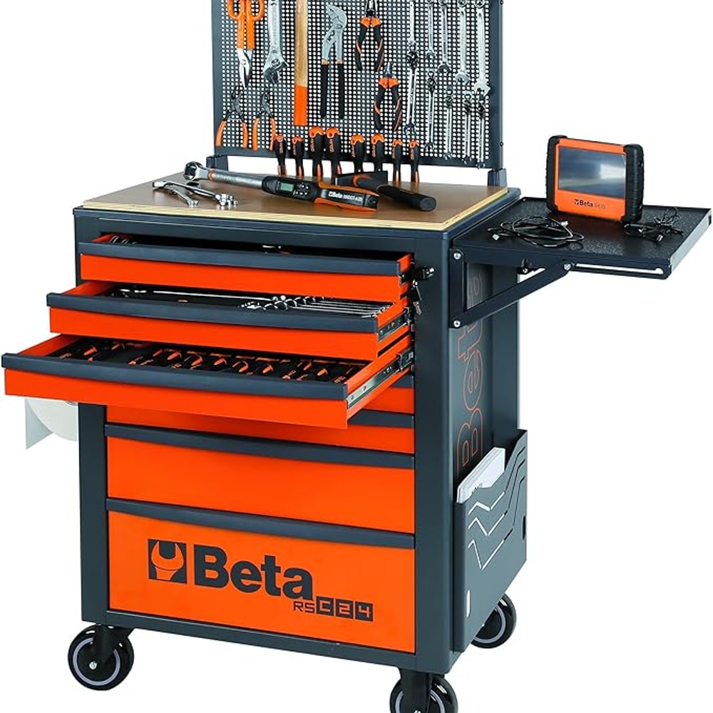 Beta RSC24 Heavy Duty Rolling Tool Cabinet, 8 Drawers, Blue, Ball Bearing Slides, Rubber Mat Liners, 5" Casters, Anti-Fall Edge Worktop, 1760 lbs Load Capacity, Made in Italy