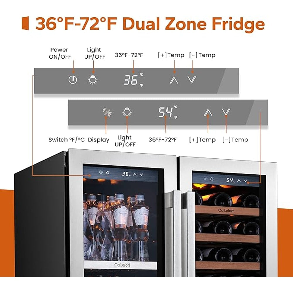 Ca'Lefort 30 Inch Wine and Beverage Refrigerator, 80 Can and 33 Bottle French Door Wine Refrigerator 36-72°F, 3 LED Wine Fridges with Glass Door, Built-in or Freestanding for Home/Kitchen (6.00 cu.ft)