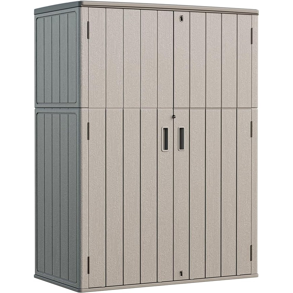 HOMSPARK Outdoor Storage Shed Weather Resistance, Patio Storage Cabinet Lockable Resin Tool Shed for Storage of Bike, Trash Cans, Garden Tools (Shallow Coffee, 66 Cu.ft)