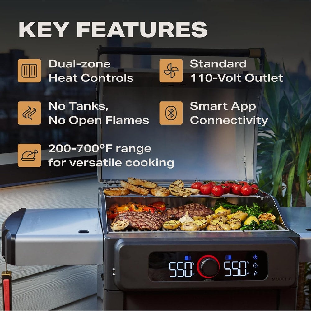 Current® Model G Dual Zone Grill, Smart Electric Outdoor Grill with 200°F to 700°F Range for Searing & Roasting, Digital Precision, Independent Heat Zones, Apartment-Friendly & Weather-Resistant