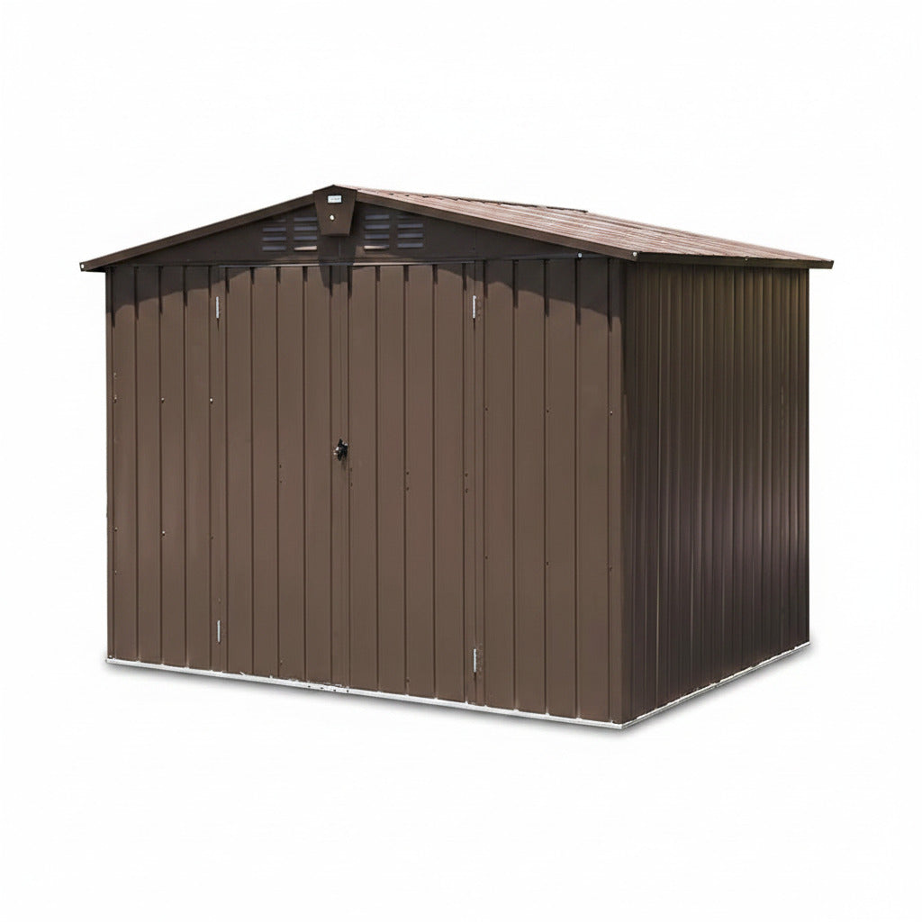 Domi Backyard Storage Shed 8.2’ x 6.2’ with Galvanized Steel Frame,Outdoor Garden Shed Metal Utility Tool Storage Room with Latches and Lockable Door for Balcony Lawn Poolside (Dark Brown)