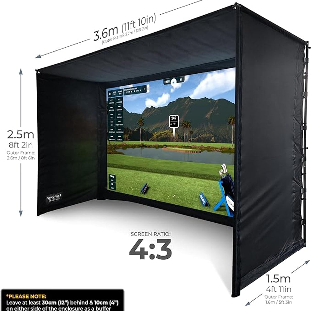 Golf Simulator Enclosure with Impact Display Projection Screen, use with All Golf Launch Simulators and Monitors.