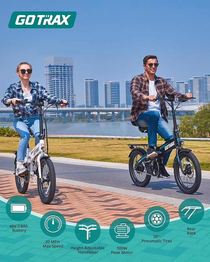 Gotrax 20" Folding Electric Bike with 40Miles (Pedal-assist1) by 48V Battery, 20Mph Power by Peak 500W, Adult Electric Bicycle with 5 Pedal-Assist Levels& LCD Display, Suitable for Commuting