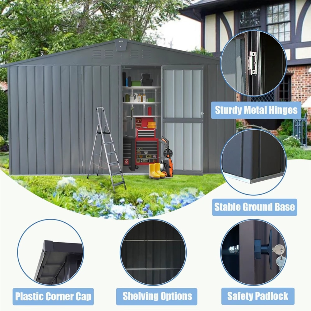 Backyard Storage Shed 11' X 12.5' with Galvanized Steel Frame Window