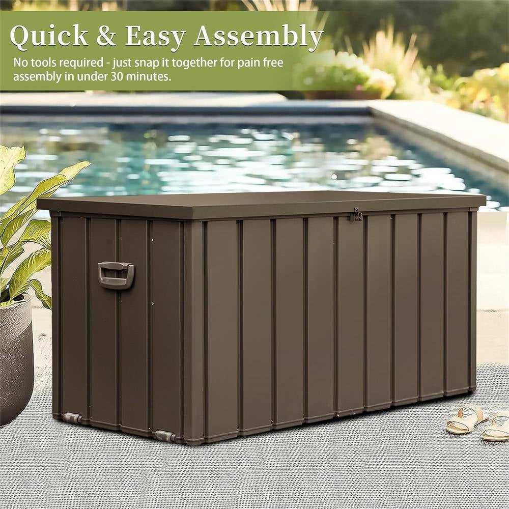 100 Gal. Dark Brown Outdoor Storage Deck Box Waterproof, Large Patio Storage Bin